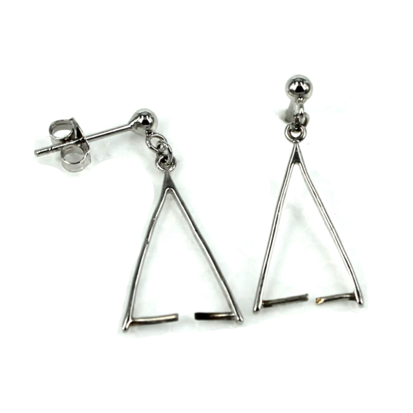 Ear Studs Earrings Settings with Pinch Bail Mounting in Sterling Silver
