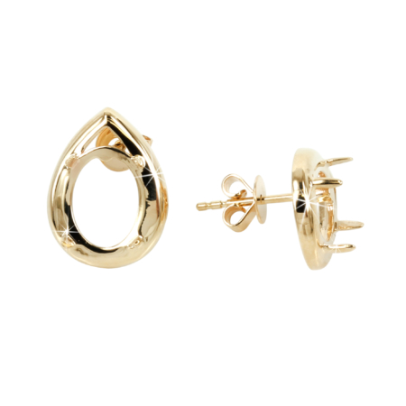 Drop Border Ear Stud in 14K Yellow Gold for 8x10mm Oval Stones