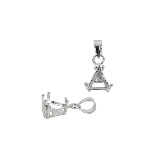 Trilliant Pendant Setting with Triangular Double-Prongs Mounting including Bail in Sterling Silver 6x6mm