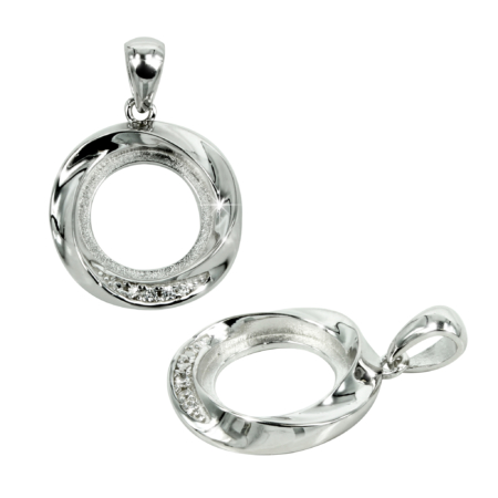 Twisted Circle Pendant with CZ's in Sterling Silver for 12mm Round Cabochons