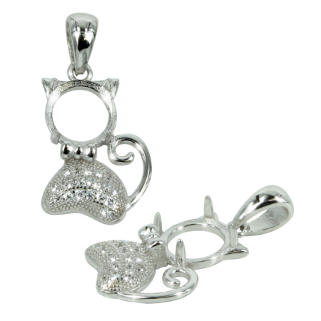 BowTie Kitty Pendant in Sterling Silver for 8mm Stones
