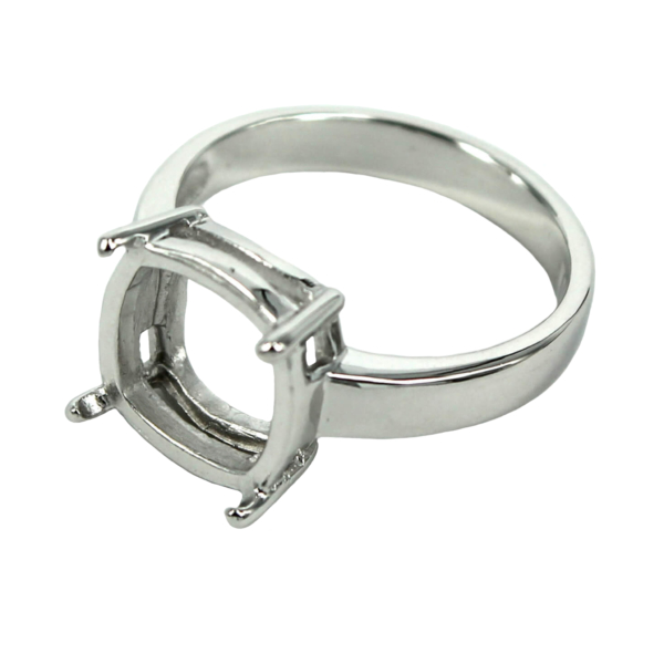 Ring Setting with Square Prongs Mounting in Sterling Silver 11x11mm