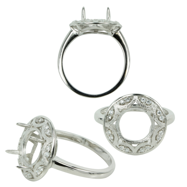 Arches Halo Ring with CZ's in Sterling Silver for 10mm Round Stones