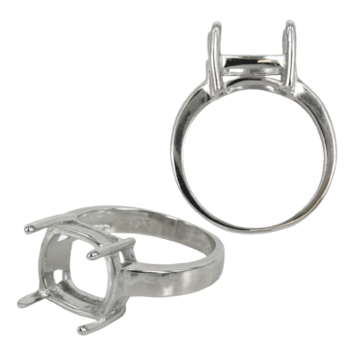Ring Setting with Cushion Cut Square Prongs Mounting in Sterling Silver 10x11mm